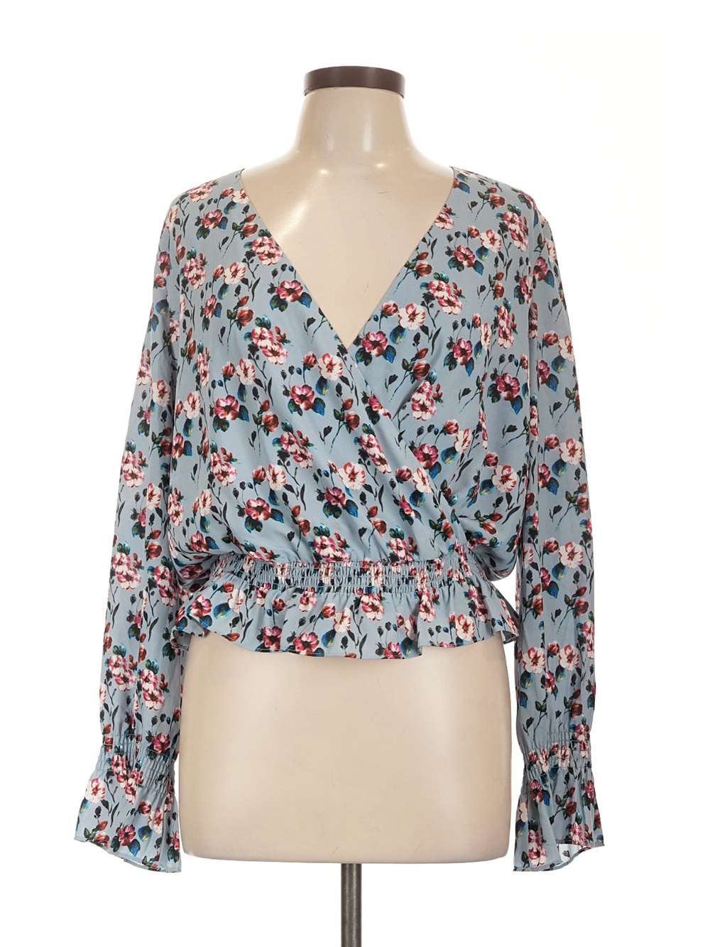 Scripted Blue Floral Blouse Size Medium